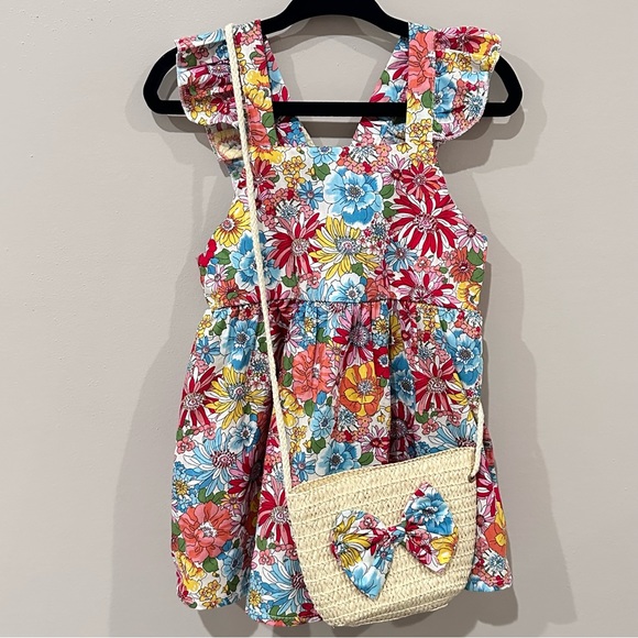 Toddler Girls Floral Ruffle Sleeve Dress and Matching Bag 12-18M - Picture 1 of 10